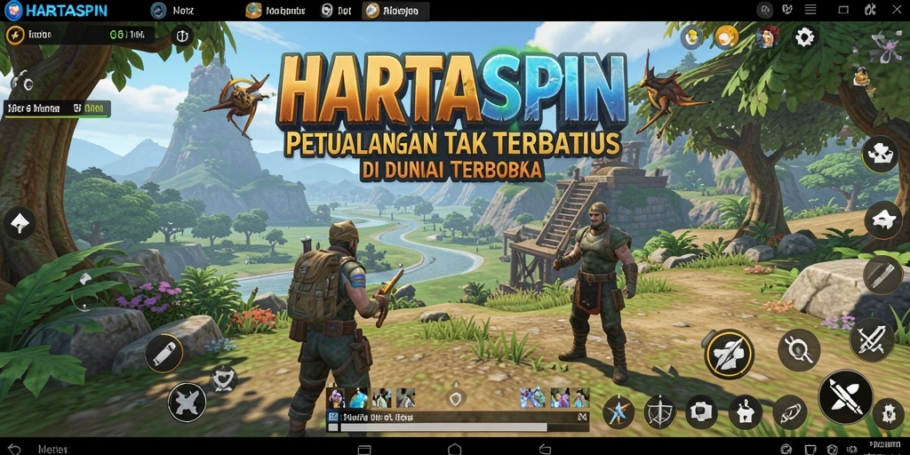 Screenshot gameplay HARTASPIN menampilkan petualangan seru di dunia terbuka.