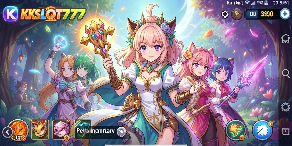 Screenshot KKSLOT777 menampilkan karakter Anime beraksi dalam pertarungan seru.