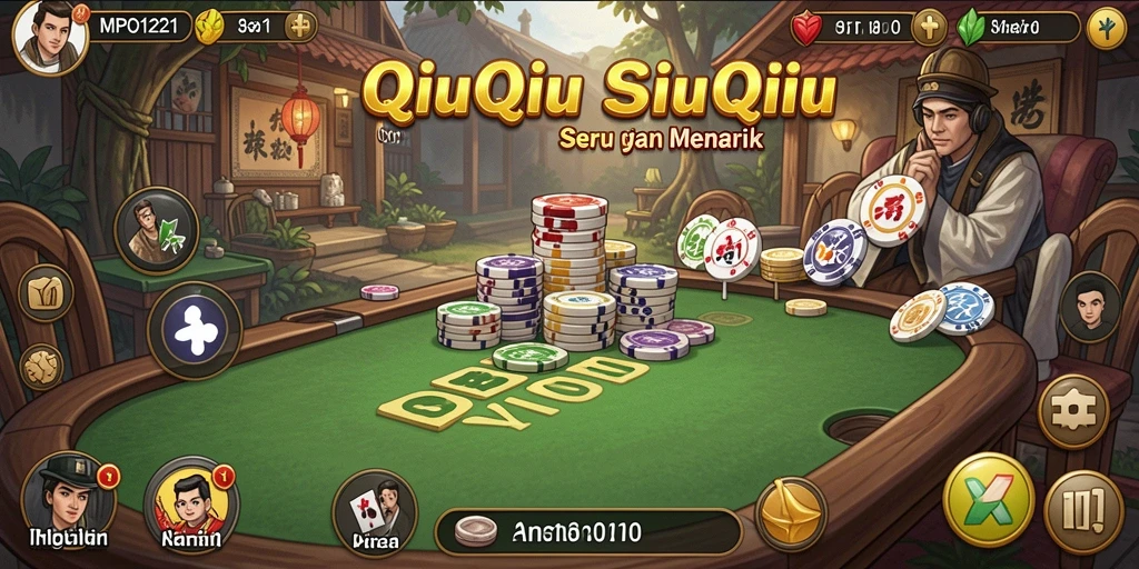 Screenshot utama MPO1221 menampilkan aksi seru dalam permainan QiuQiu.
