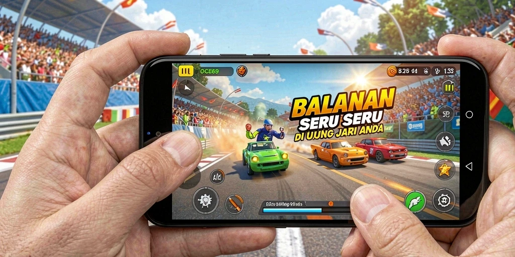Tampilan gameplay balapan seru di OCE69 dengan berbagai mobil.