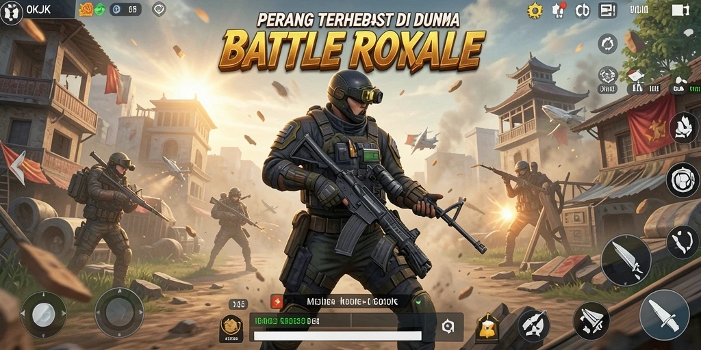 Screenshot gameplay intens dari OKJK dalam momen Battle Royale.