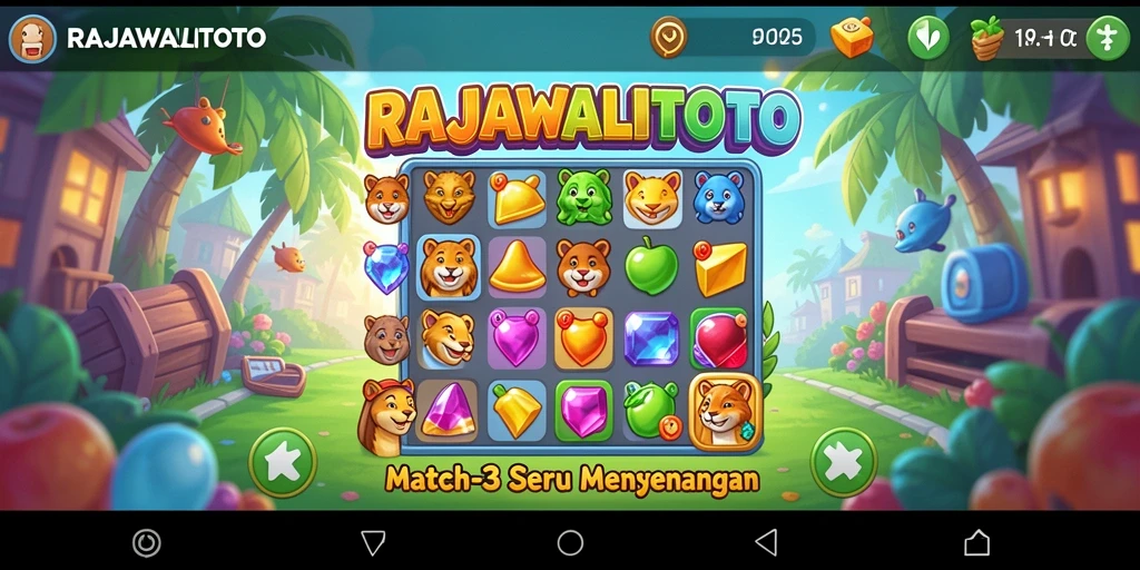 Tampilan gameplay RAJAWALITOTO dengan permata berwarna-warni yang menantang.