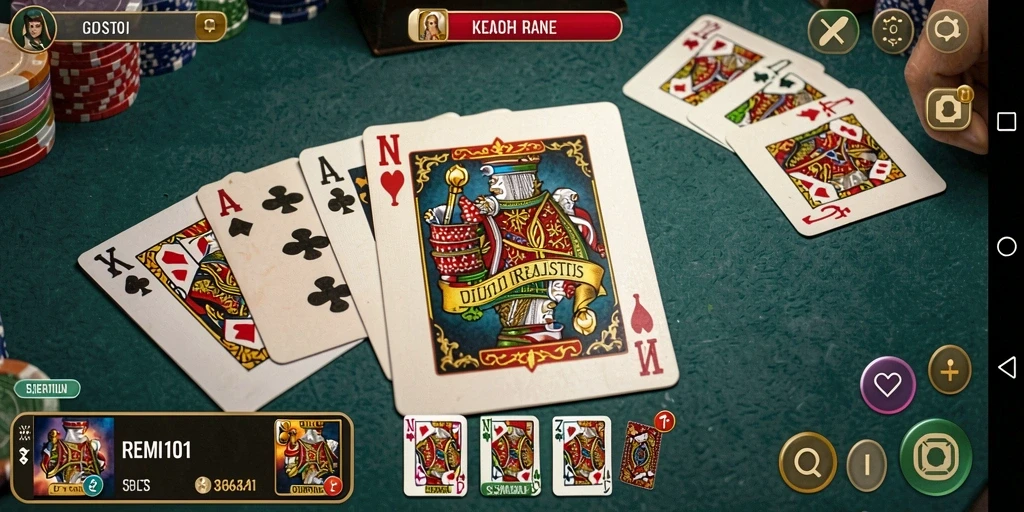 Tampilan gameplay menarik dari REMI101 dalam permainan kartu.