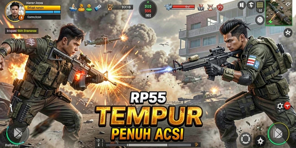 Tangkapan layar menunjukkan aksi pertempuran mendebarkan di RP55.