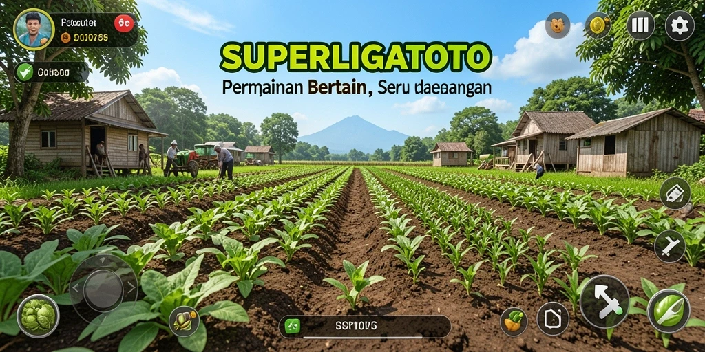 Tampilan gameplay menampilkan petani yang sedang merawat tanaman.